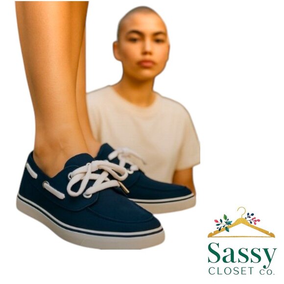 SPERRY Nautical Flats – Classic Blue/White Slip-on, Sz 8, EUC - Picture 1 of 7